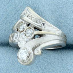 Vintage Hand Crafted 3/4ct Tw Diamond Ring In 14k White Gold