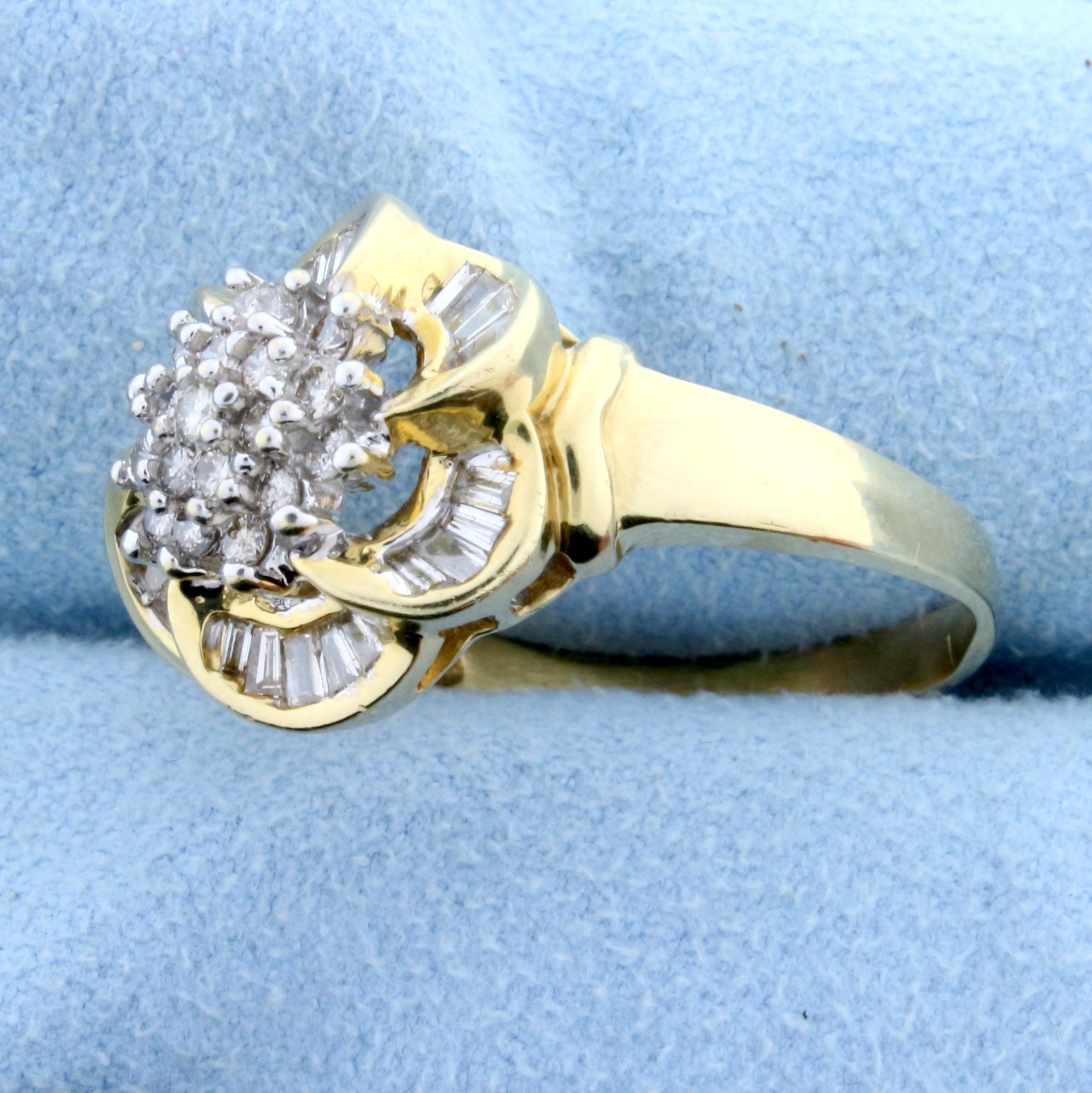 Over 2ct Tw Diamond Flower Design Ring In 14k Yellow And White Gold