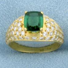 Tsavorite Garnet And Diamond Ring In 18k Yellow Gold