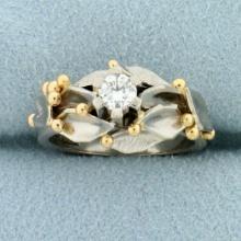 Unique Custom Designed 1/4ct Diamond Solitaire Ring In 18k White And Yellow Gold