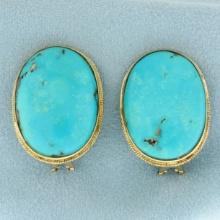 Large Turquoise Statement Clip On Earrings In 14k Yellow Gold