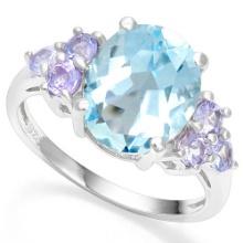 4.6ctw Baby Swiss Blue Topaz & Tanzanite Ring In Platinum Over Sterling Silver
