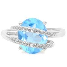 3d Sky Blue Topaz & Diamond Statement Ring In Sterling Silver