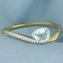 Aquamarine And Diamond Hinged Bangle Bracelet In 18k Yellow Gold