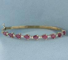 Ruby And Diamond Hinged Bangle Bracelet In 14k Yellow Gold