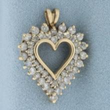 1.5ct Diamond Double Row Heart Pendant In 10k Yellow Gold