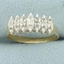 Triple Row Diamond Ring In 10k Yellow Gold