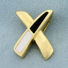 Mother Of Pearl And Onyx "x" Design Pendant Or Slide In 14k Yellow Gold