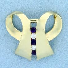 1/2ct Tw Diamond And Amethyst Pendant Or Slide In 14k Yellow Gold