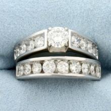 3ct Diamond Engagement Ring And Matching Wedding Band Set In 14k White Gold