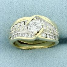 1ct Diamond Engagement Ring And Wedding Band Set In 14k Yellow And White Gold