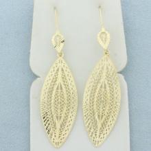 Lace Cut Out Oval Dangle Earrings In 14k Yellow Gold