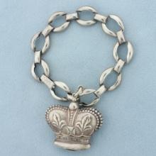 Vintage Danecraft Royal Crown Charm Bracelet In .925 Sterling Silver