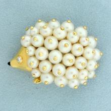 Authentic Chanel Pearl Porcupine Hedgehog Pin Or Pendant Or Brooch In 18k Yellow Gold