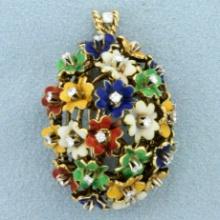 Designer Carlo Barberis Of Giovanni Barberis Enamel And Diamond Flower Pendant Or Brooch In 18k Yell