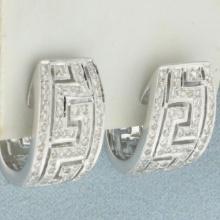 Diamond Greek Key Earrings In 18k White Gold