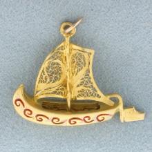 Viking Sailboat Pendant Or Charm In 19k Yellow Gold