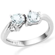Heart Cut Aquamarine And Diamond Toi Et Moi Ring In Sterling Silver
