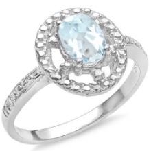 2/3ct Aquamarine Halo Ring In Sterling Silver