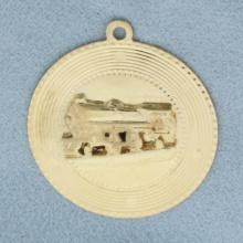 Vintage Train Locomotive Medallion Charm Or Pendant In 14k Yellow Gold