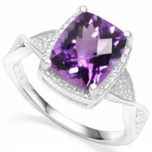 2.8ct Amethyst & Diamond Ring In Platinum Over Sterling Silver
