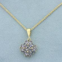 Tanzanite Flower Pendant On Chain Necklace In 14k Yellow Gold