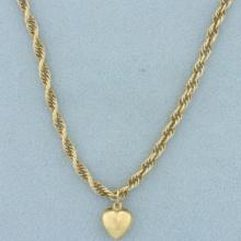 Puffy Heart Necklace In 14k Yellow Gold