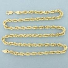 22 Inch Solid Link Rope Chain Necklace In 14k Yellow Gold