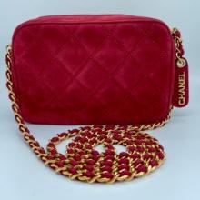 Chanel Classic Red Suede Crossbody Quilted Camera Bag