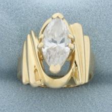 Marquise Cz Solitaire Statement Ring In 14k Yellow Gold