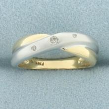 Diamond Two Tone Criss Cross Band Ring In 14k Yellow And White Gold