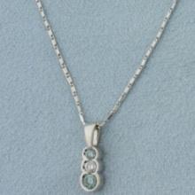 Blue And White Diamond Necklace In 14k White Gold