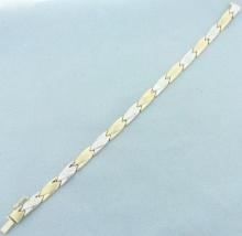 Two Tone Diamond Cut Designer Link Necklace In 14k Yellow And White Gold