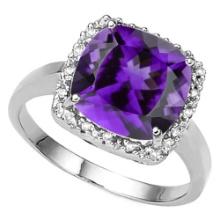 3.5ctw Cushion Cut Amethyst And Diamond Halo Ring In Sterling Silver