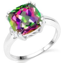 3.8ct Cushion Cut Mystic Topaz & Diamond Statement Ring In Sterling Silver