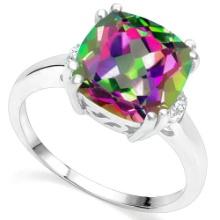 3.8ct Cushion Cut Mystic Topaz & Diamond Statement Ring In Sterling Silver