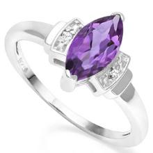 1ct Marquise Amethyst And Diamond Ring In Sterling Silver