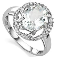 2.25ct Oval Aquamarine & Diamond Offset Swirl Ring In Platinum Over Sterling Silver