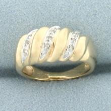 Wave Design Diamond Ring In 10k Yellow Gold