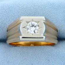 Men's 1ct Solitaire Diamond Ring In 18k White And Rose Gold