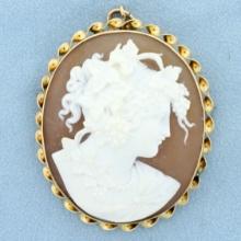 Large Vintage Shell Cameo Pin Or Pendant In 10k Yellow Gold