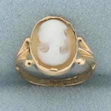 Antique Carved Shell Cameo Ring In 9k Rose Gold