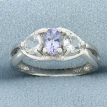 1ctw Tanzanite, White Topaz, And Diamond Ring In Platinum Over Sterling Silver