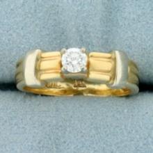 Vintage Solitaire Engagement Ring In 14k Yellow And White Gold