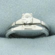 Antique Old European Diamond Engagement Ring And Wedding Band Bridal Set In 18k White Gold