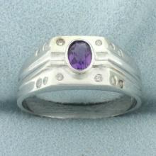Amethyst And Diamond Ring In 10k White Gold