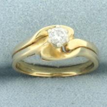 Diamond Solitaire Engagement And Wedding Ring Bridal Set In 14k Yellow Gold