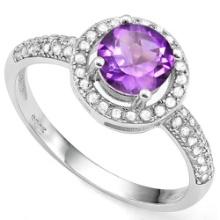 Over 1ctw Amethyst & White Sapphire Halo Ring In Sterling Silver