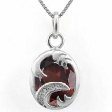 4ct Garnet & Diamond Oval Wave Pendant On Chain In Platinum Over Sterling Silver