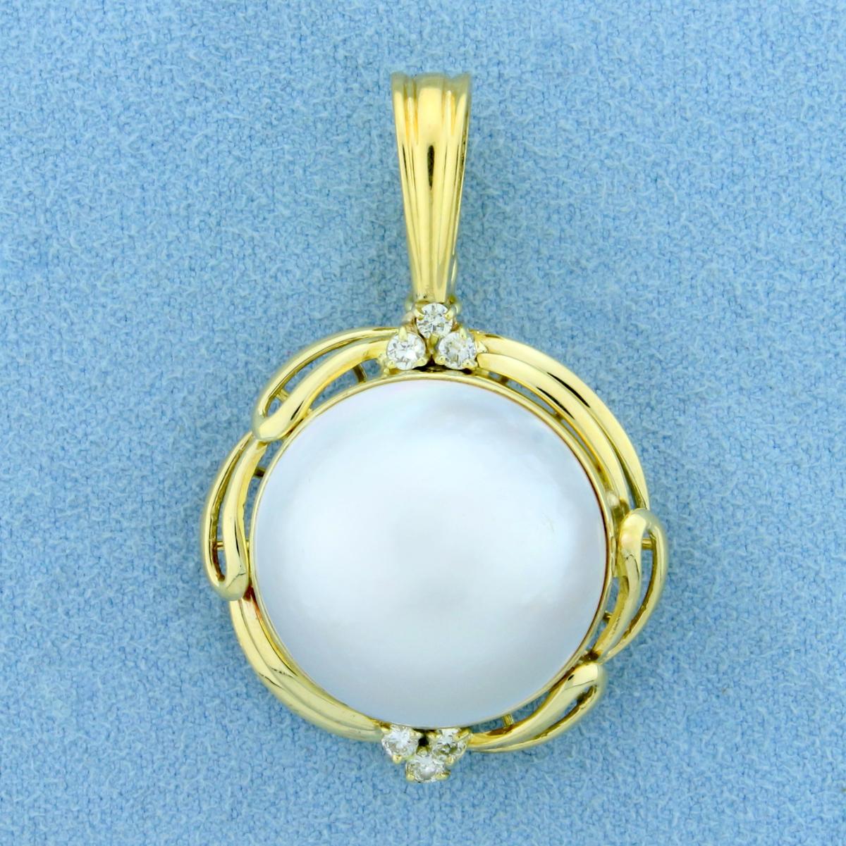 Large Mabe Pearl And Diamond Statement Pendant In 18k Yellow Gold